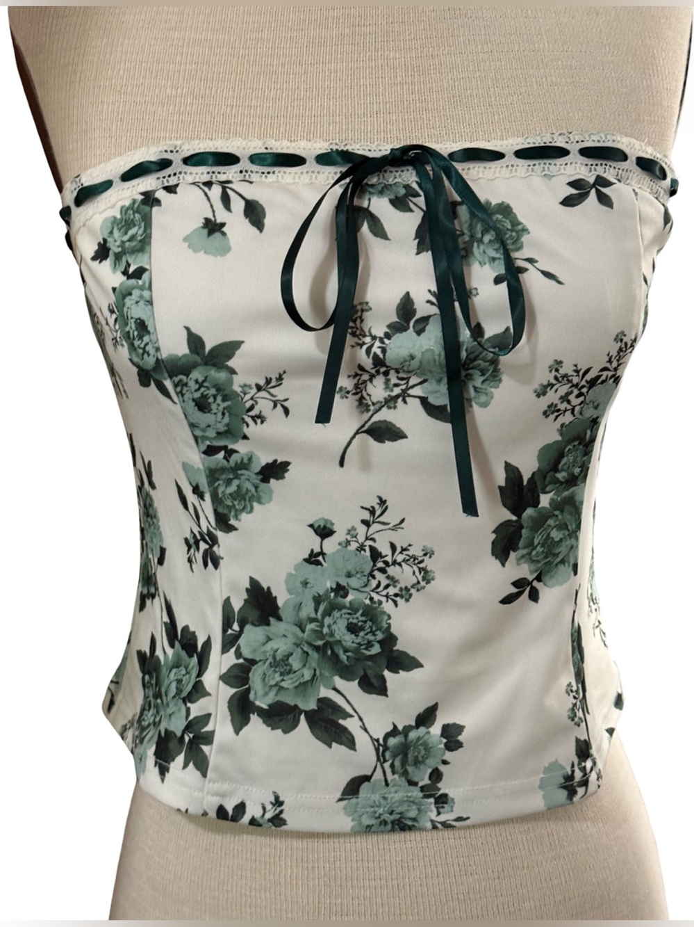 Kimchi Blue Delphine Lace + Ribbon Trim Crop Tube Top Size M